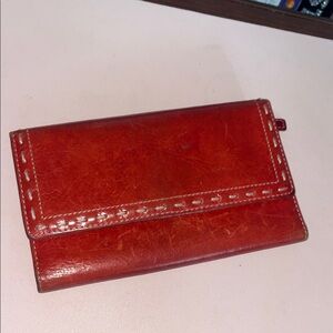 Vintage Fossil Red Leather Trifold Wallet